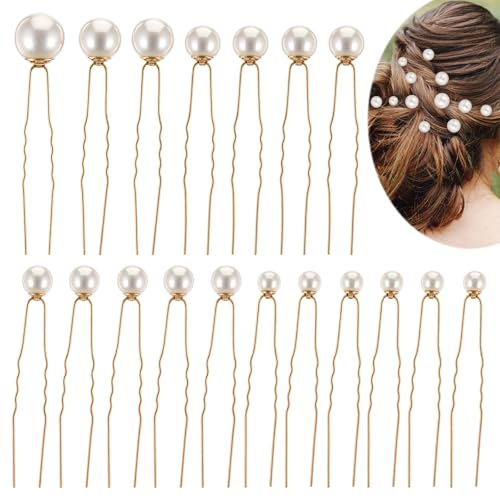 Pearl Hair Pins U Shaped Wedding Hair Accessories Gold 18 Pcs