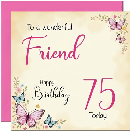 75th Birthday Card for Friend - Floral Butterfly Design