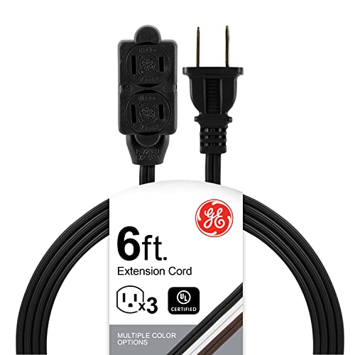 GE 6 Ft Extension Cord, 3-Outlet Power Strip with Safety Covers, Black