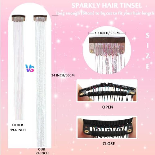 Clip-in Hair Tinsel Extensions 24 Inch Sparkly Fairy Hair 12 Pcs