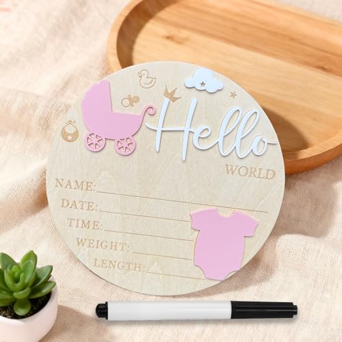 Personalized Wooden Hello World Baby Announcement Sign - 5.9 Inch