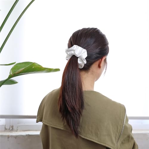 Gebelle 12 Pcs Satin Silk Hair Scrunchies Off White Ponytail Holder