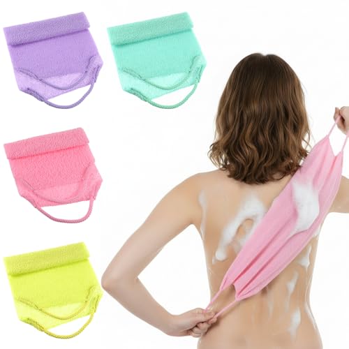 Yuomeaz 4 Pcs Exfoliating Back Scrubber & Nylon Shower Washcloth Set
