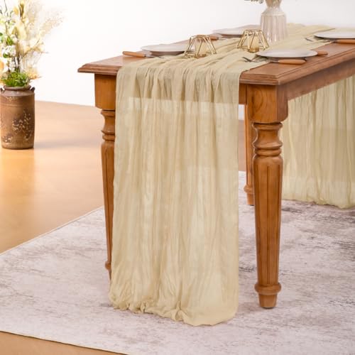 Champagne Cheesecloth Table Runner 13ft Boho Rustic Decor - MLMW