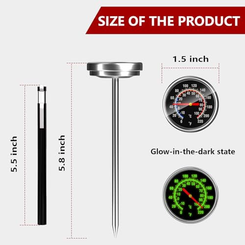 EKOOTIMO Instant Read Meat Thermometer with 5.5-Inch Stainless Steel Probe - Glow Dial, No Batteries, Kitchen Cooking, Sibling Listing #1
