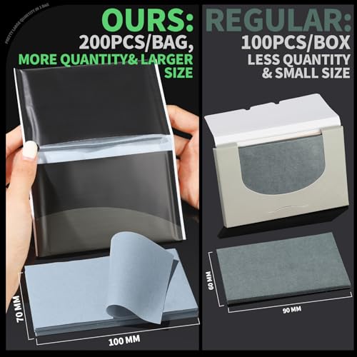 Bamboo Charcoal Oil Blotting Paper for Face, 200 Count Large Sheets