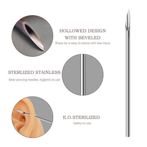 WOLAYI 40PCS Mixed Body Piercing Needles Sterile Stainless Steel Assorted Sizes