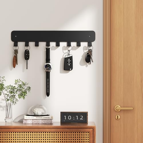 Key Holder Wall Mount with 8 Hooks - Durable Adhesive Key Rack