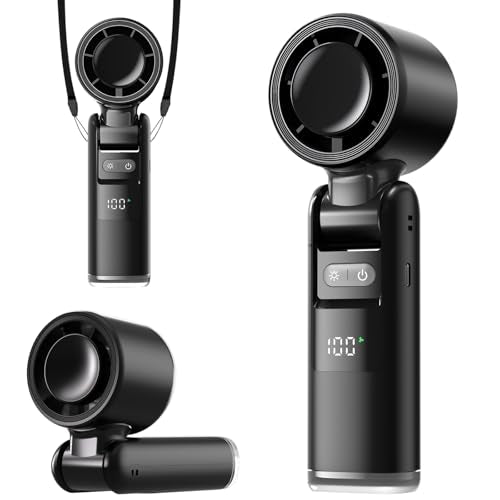 Lerat Midnight Black Portable Handheld Turbo Fan - 12H Runtime, 5 Speeds, LED Display & Flashlight