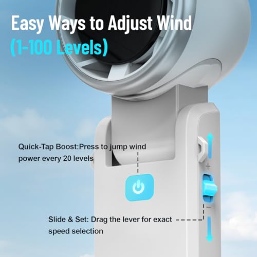 Kuesuny Handheld Fan - 16000RPM, 100-Speed Portable Fan for Travel & Outdoor Use