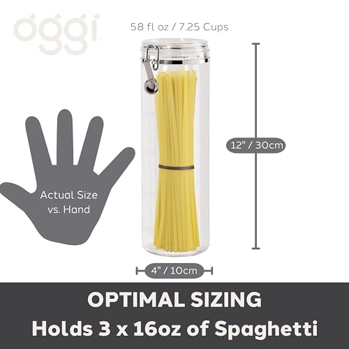 Oggi 58 oz Tall Clear Plastic Canister with Clamp Lid - Airtight Food Storage