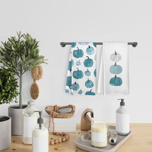 Teal Pumpkin Fall Decor Kitchen Towels Set of 2 - Autumn Thanksgiving Home Accessories