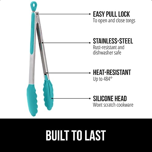 GORILLA GRIP Stainless Steel Kitchen Tongs Set of 2 - Heat Resistant, Non-Scratch Silicone Tips, Ergonomic Grip - 7 & 9 Inch