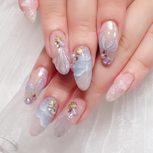 3D Gold Ocean Nail Charms Set - Starfish, Seashell Metal Studs DIY Manicure