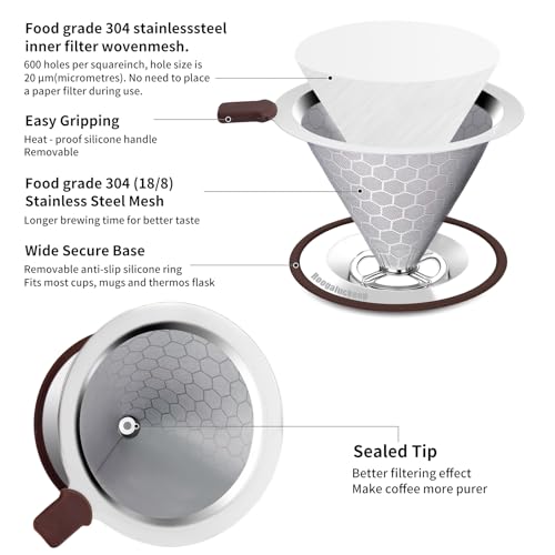 Roogaluckeep Pour Over Coffee Maker with Reusable Filter - 1-2 Cups