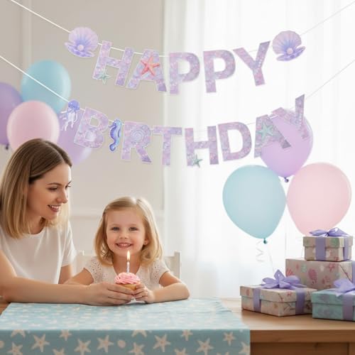 Mermaid Happy Birthday Banner | Under the Sea Party Decor