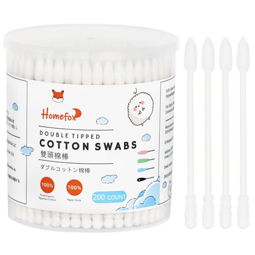 HOMEFOX Organic Cotton Swabs 200 Count Spiral and Pointed Tips
