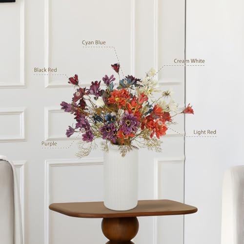 Artificial Daisy Flowers - 3 Bunches of Burgundy Silk Mums for Fall Decor