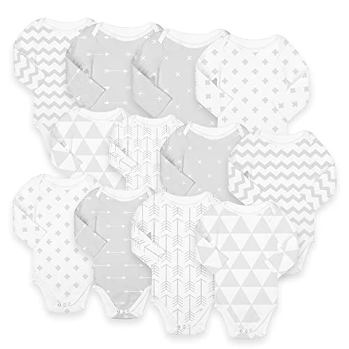 BaeBae Goods Long Sleeve Baby Bodysuit Set - Grey/White Triangles, 12 Months