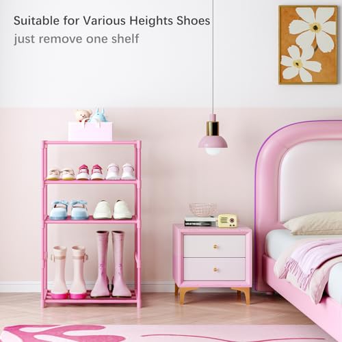 HITHIM 3-Tier Pink Shoe Rack for Women & Kids - Space-Saving Organizer