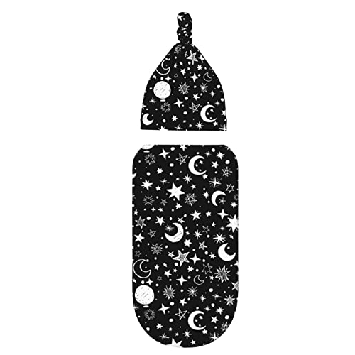 Moon Star Swaddle Blanket Set for Baby Boys & Girls - Soft Stretchy with Hat