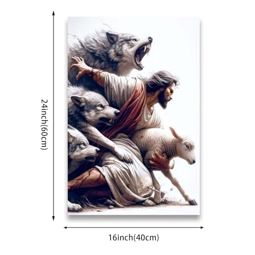 Jesus and Lamb Wall Art Print - Christian Poster 16x24 Inch Unframed