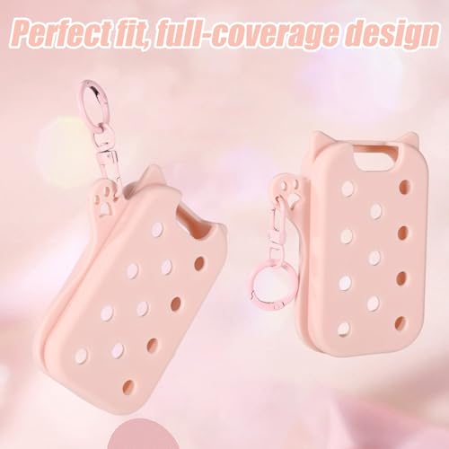 Silicone Case for Touchland Hand Sanitizer Spray Pink Cute Cat Cover with Keychain