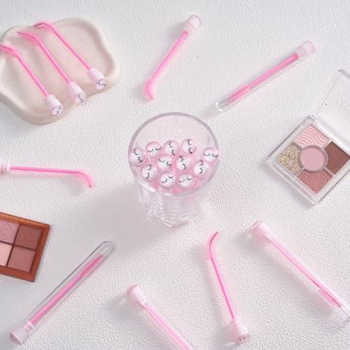 SANARITA 48-Piece Disposable Mascara Wands and Crystal Lash Spoolie Brush Set with Reusable Keychain Tubes (Pink)