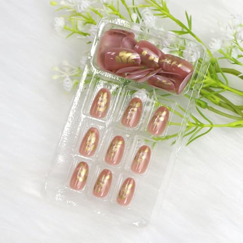TUZANDW Cat Eye Press on Nails Short Oval Nude Pink 24Pcs