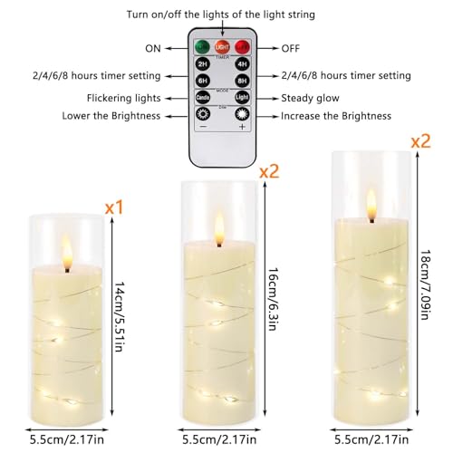 5 Pack Flickering Flameless Candles with Remote 3 Sizes Ivory Halloween Christmas Decor Variation of 5Pcs-Strip Light String