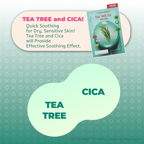 BRING GREEN Tea Tree Cica Soothing Facial Sheet Mask Set 10 Sheets