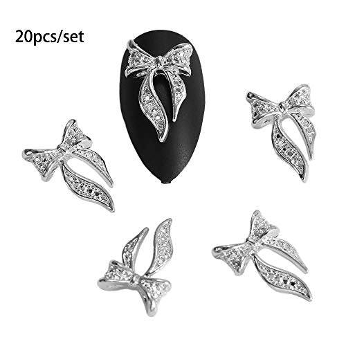 Vctitil 40PCS Gold and Silver Alloy Bow Nail Art Charms
