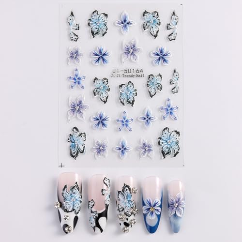 5D Embossed Floral Nail Art Stickers Self-Adhesive Spring Flowers Decals