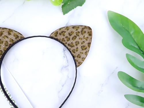 Leopard Print Cat Ears Headband Fluffy Animal Costume Hair Hoop