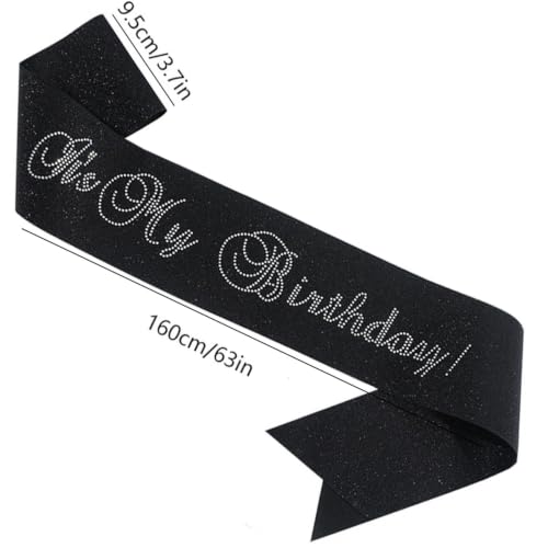 It's My Birthday Black Glitter Sash with Pearl Pin for Women