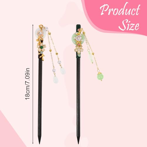 Wooden Hair Sticks with Tassel 2 Pcs - Vintage Flower Hair Pins for Bun