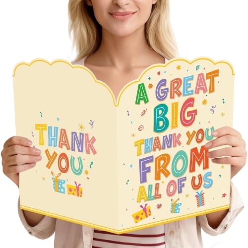 Jumbo Thank You Cards - 3 Pack, 14x11 Inches, Giant Appreciation Notecards