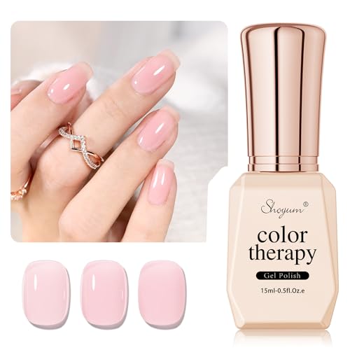 SHOYUM Sheer Light Pink Jelly Gel Nail Polish 15ml Milky Nude Peach