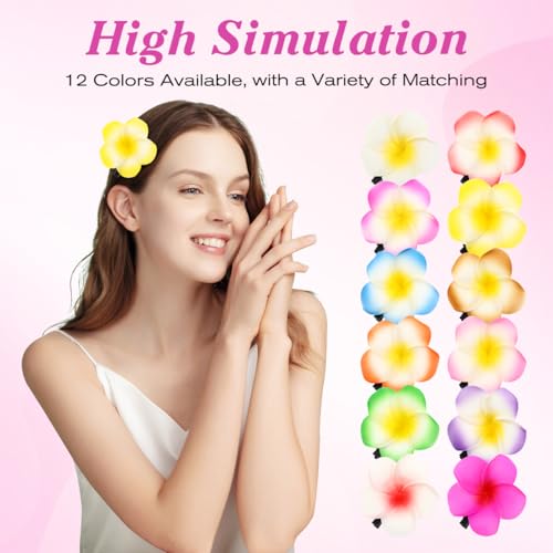 Angoily Hawaiian Plumeria Hair Clips 12 Pack 2.36 Inch Flower Barrettes