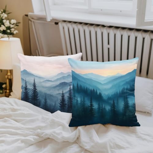 Misty Forest Throw Pillow Covers Set of 4 - 18x18 Inch Polyester