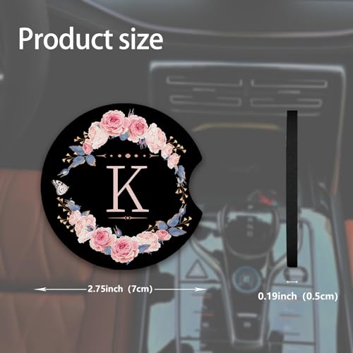 K Letter Car Coasters - 2pcs Absorbent 2.75" Cup Holder Accessories