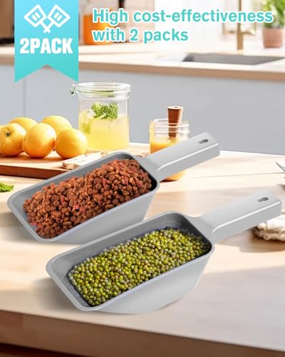 Aosnare 2-Cup Dog Food Scoop - Measuring Pet Food Scooper, Gray (2-Pack)