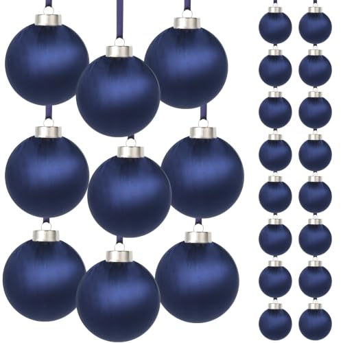 Navy Blue Satin Christmas Ornaments - 25pcs Shatterproof Baubles Set