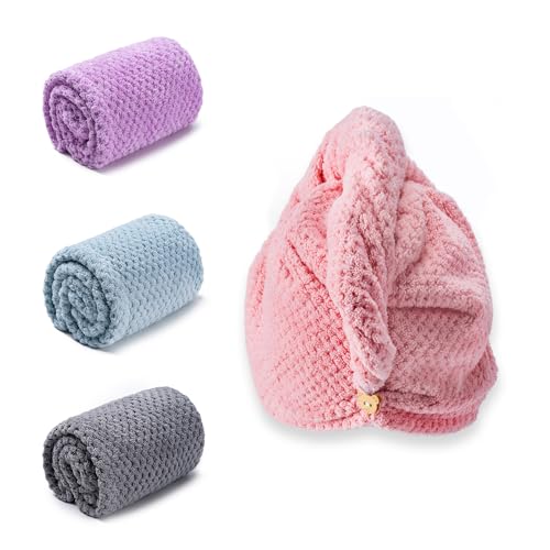 Amrules Hair Towel Wraps - 4 Pack Quick-Dry Turbans for All Hair Types