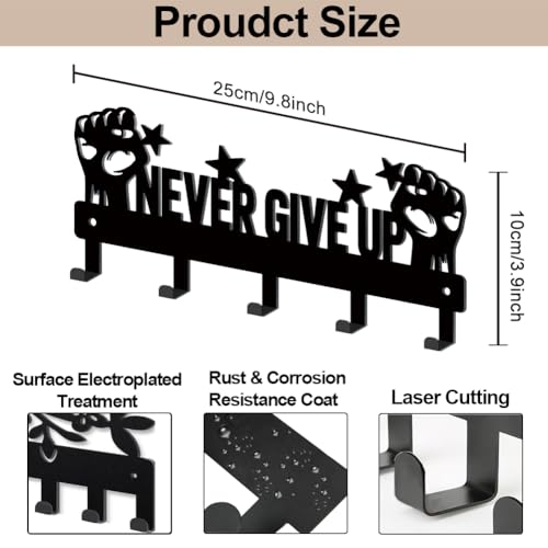 MAYJOYDIY Never Give Up Metal Key Holder for Wall with 5 Hooks