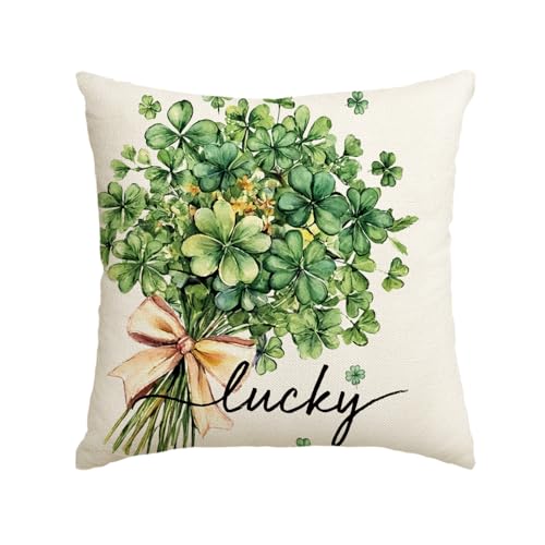 AVOIN colorlife St Patrick's Day Lucky Clovers Throw Pillow Cover 18x18 Inch Shamrock Cushion Case for Sofa Couch - Variation 1