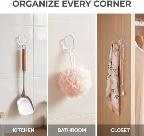 20 Clear Adhesive Wall Hooks - Transparent Acrylic Hangers