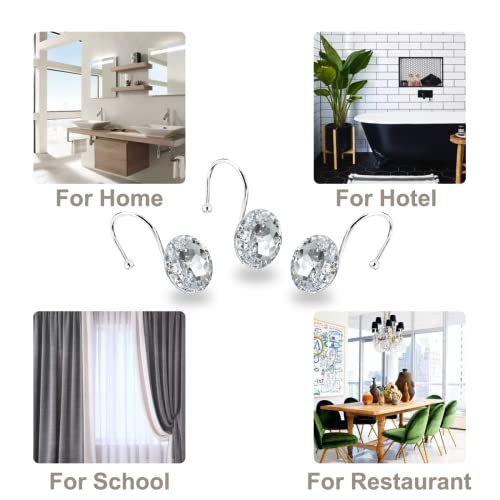 Yapicoco Crystal Rhinestone Shower Curtain Hooks - Clear 12-Piece Set