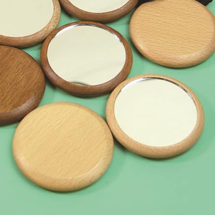 Mini Wooden Makeup Mirror Portable Round Cosmetic Compact Mirror for Purse