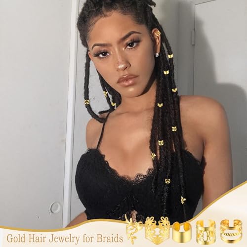 50-Piece Gold Hair Jewelry and Braid Rings Adjustable Cuffs